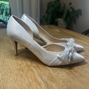 CL by Laundry Heels Silver 9.5 Sparkle‎ Bow Dress Prom